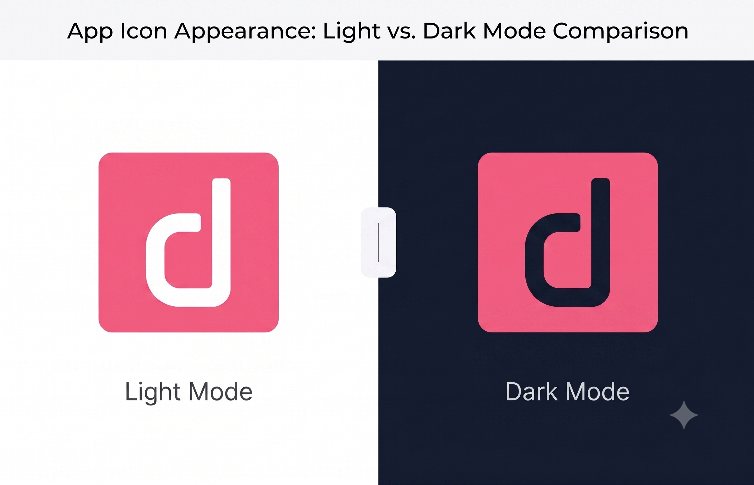 An app logo shown on a light background and a dark background, illustrating light vs. dark mode appearance